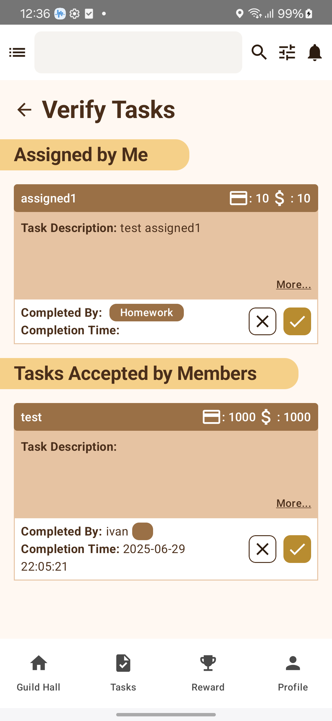 GuildMaster task and rewards screen showing user progress and store, developed by AarviApps – expert Android app development company