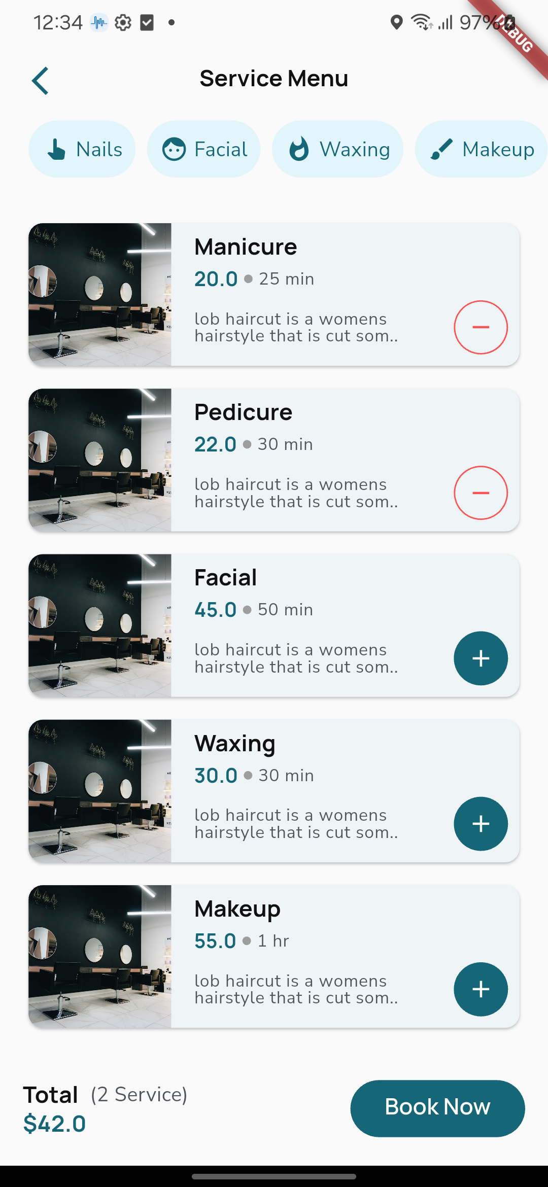 SalonEase salon booking app UI showing salon listings and appointment booking, developed by AarviApps – leading app development company